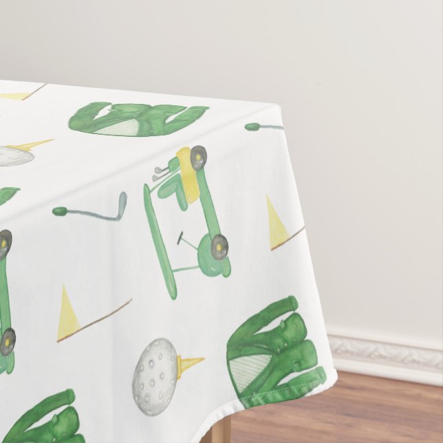 Watercolor Green and Yellow Golf Tournament  Tablecloth (In Situ)