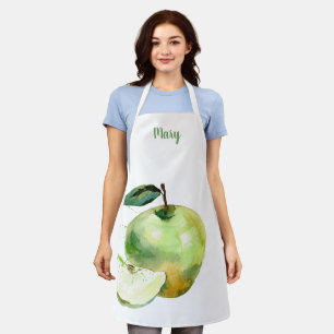 Watercolor Green Apple Customisable Apron