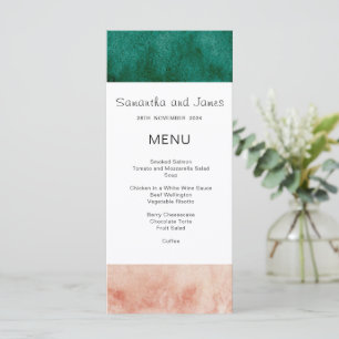 Watercolor Green Blush Pink Formal Modern Wedding  Menu