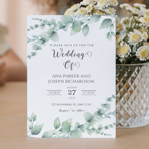Watercolor Green Botanical Foliage Elegant Wedding Invitation