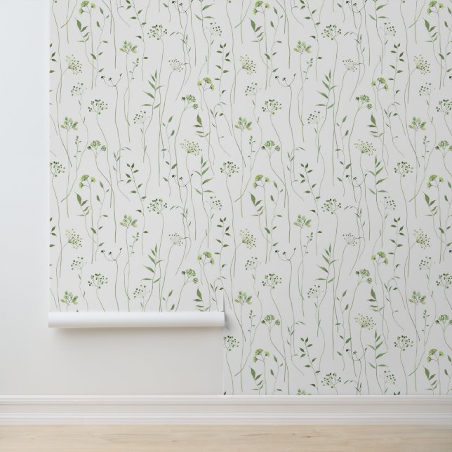 Watercolor Green Branches Leaves Botanical Garden  Wallpaper (Application)