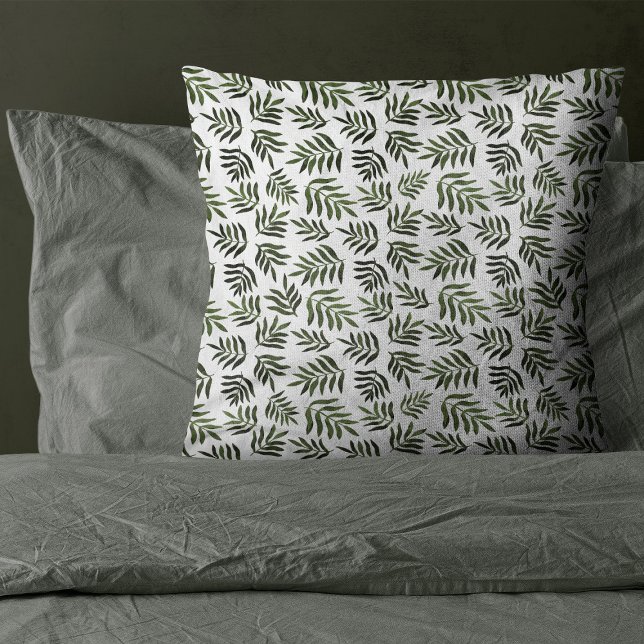 Watercolor green branches pattern cushion (Creator Uploaded)