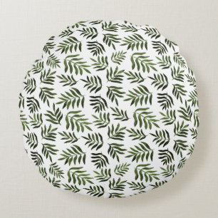 Watercolor green branches pattern round cushion