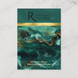 watercolor green brush gold Logo Earring Display Business Card