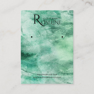 Watercolor green brush Logo Earring Display Business Card