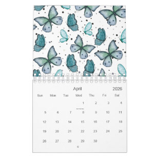 Watercolor Green Butterflies and Dots 2026 Calendar