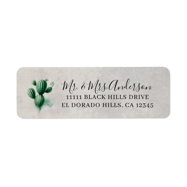 Watercolor Green Cactus Grey Southwest Wedding (Front)