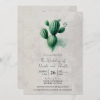 Watercolor Green Cactus Grey Southwest Wedding
