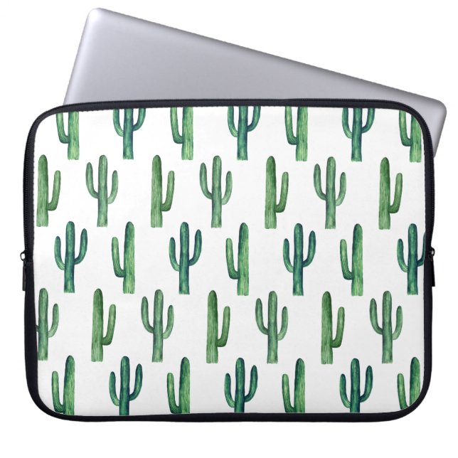 Watercolor green cactus pattern. Greenery cacti Laptop Sleeve (Front)