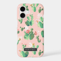 Watercolor Green Cactus Pattern Pink iPhone Case