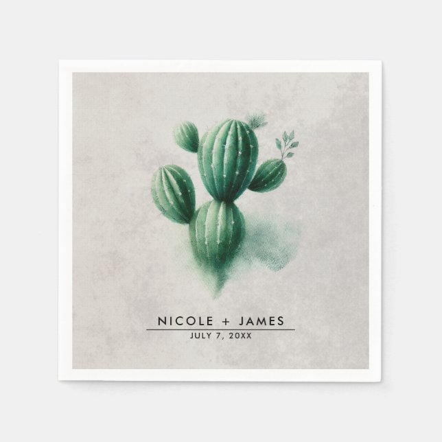 Watercolor Green Cactus Southwest Wedding Napkin (Front)