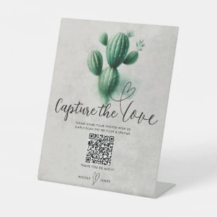 Watercolor Green Cactus Wedding Capture the Love Pedestal Sign