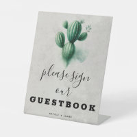 Watercolor Green Cactus Wedding Guestbook Sign