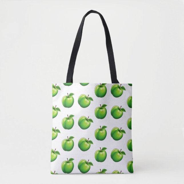 Watercolor Green Cartoonish Seamless Apple Pattern Tote Bag (Front)