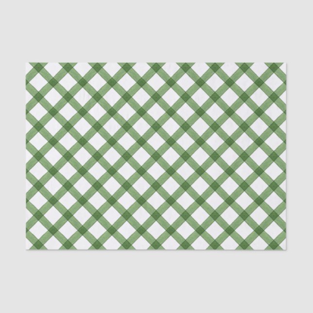 Watercolor Green Christmas Plaid Tissue Paper (Front)