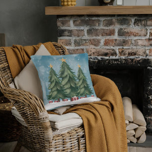 Watercolor Green Christmas tree Cushion