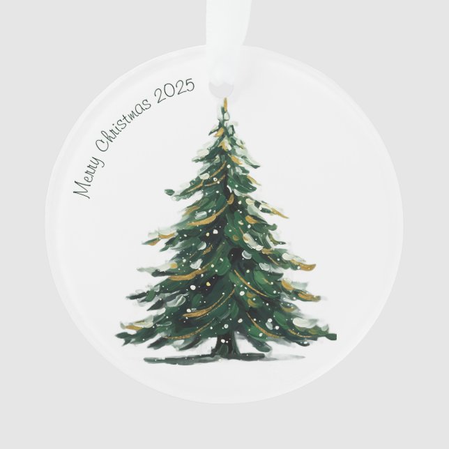 Watercolor Green Christmas Tree Winter Holiday Ornament (Front)