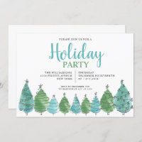 Watercolor Green Christmas Trees Holiday Party