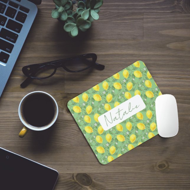 Watercolor green citrus pattern name mouse pad (Creator Uploaded)