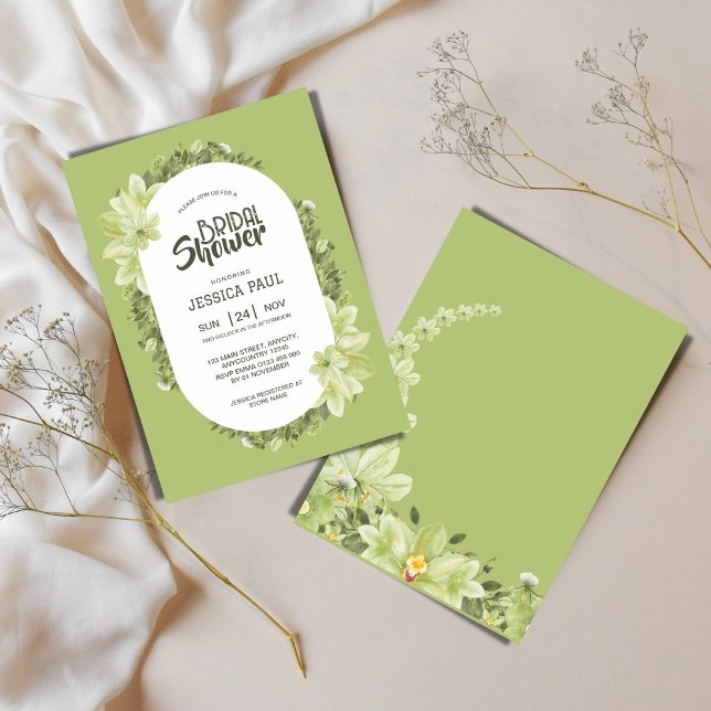 Watercolor Green Clivia Floral Bridal Shower Invitation (Creator Uploaded)