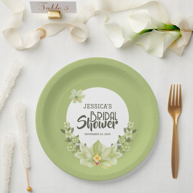Watercolor Green Clivia Floral Bridal Shower Paper Plate (Creator Uploaded)