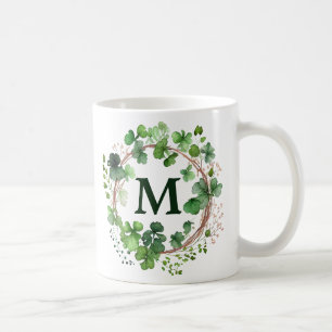 Watercolor Green Clover Wreath St Patrick's Day Coffee Mug