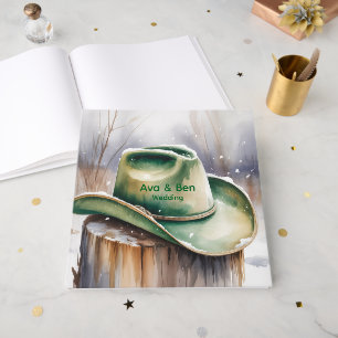 Watercolor Green Cowboy Hat in Snow Wedding Guest Book