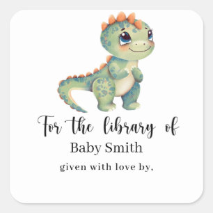 Watercolor green dinosaur Baby Shower Library Square Sticker