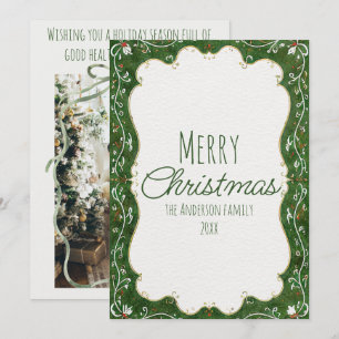Watercolor Green Drawn Floral Frame Christmas Holiday Card