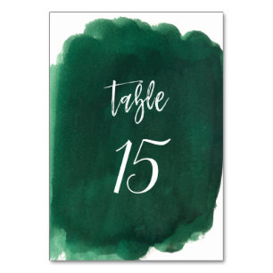 Watercolor Green Emerald Modern Wedding Table Number