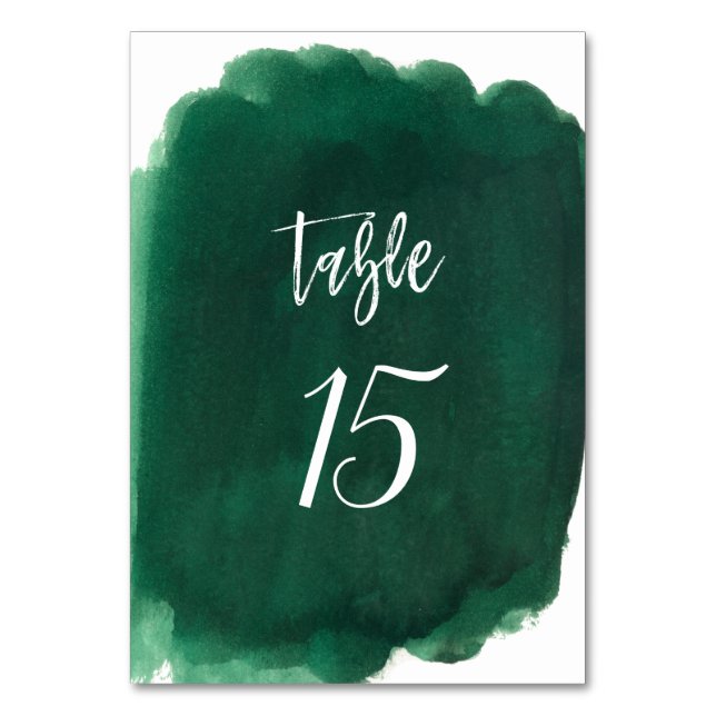 Watercolor Green Emerald Modern Wedding Table Number (Front)