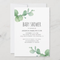 Watercolor green eucalyptus. Greenery baby shower
