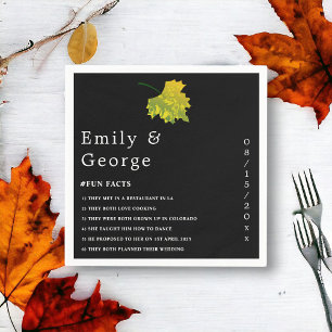 Watercolor Green Fall Leaves Black Floral Wedding Napkin