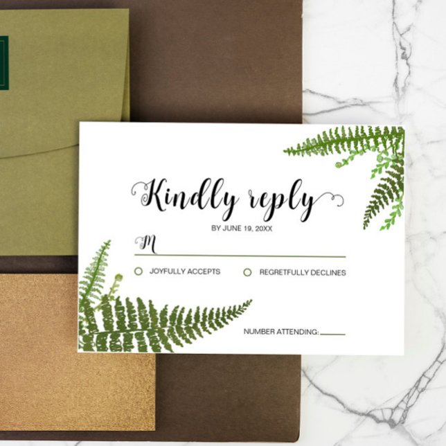 Watercolor Green Fern Leaf Wedding Engagement RSVP (Creator Uploaded)