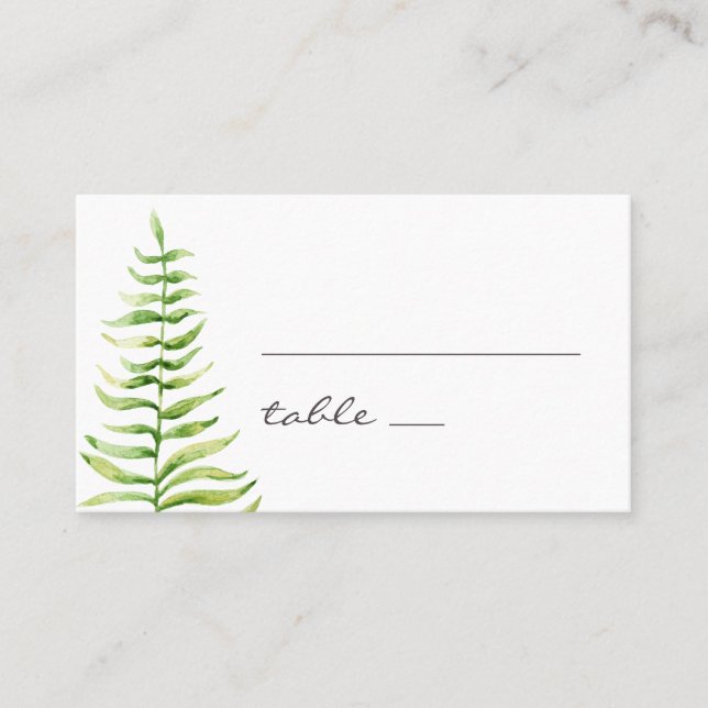 Watercolor green fern. Woodland botanical wedding Place Card (Front)