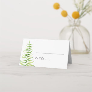 Watercolor green fern. Woodland botanical wedding Place Card