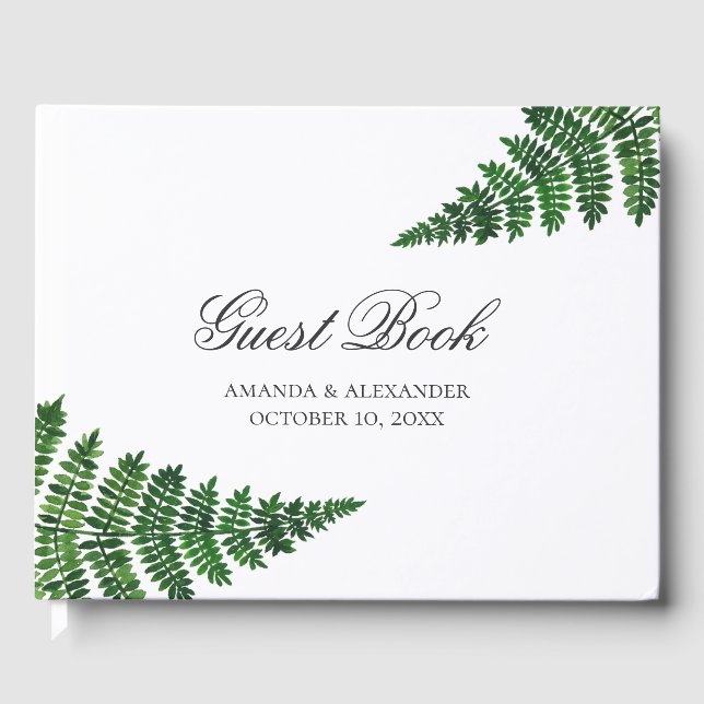 Watercolor green fern. Woodland wedding. Botanical Guest Book (Front)