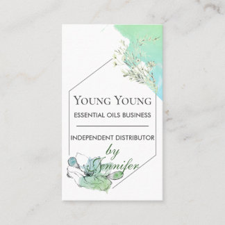Watercolor Green Floral Essential Oils Living Business Card