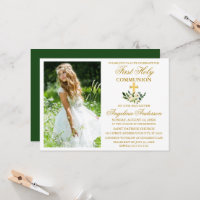 Watercolor Green Floral First Holy Communion