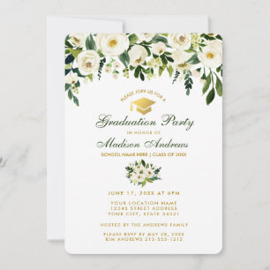 Watercolor Green Floral Graduation Party Invite GS