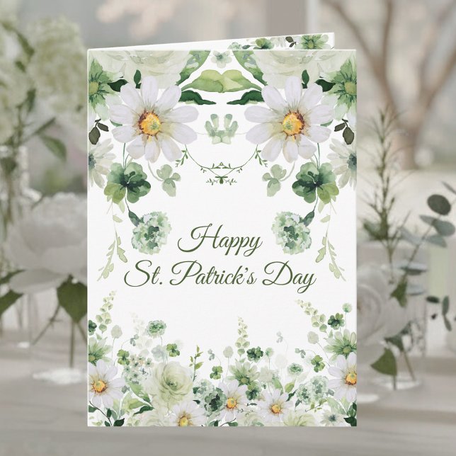 Watercolor Green Floral Happy St. Patrick's Day Card (Creator Uploaded)