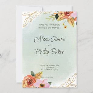 Watercolor green Floral  Wedding Invitation