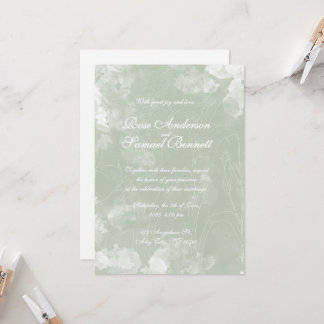 Watercolor Green Floral Wedding Invitation