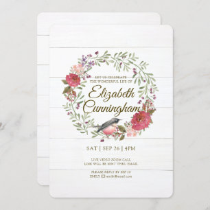Watercolor Green Foliage Bird Virtual Memorial Invitation