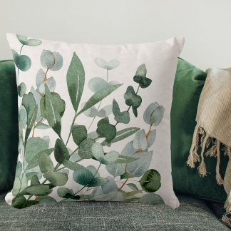 Watercolor Green Foliage Greenery Leaves Cushion