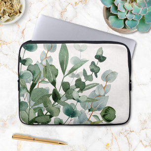 Watercolor Green Foliage Greenery Leaves Laptop Sleeve