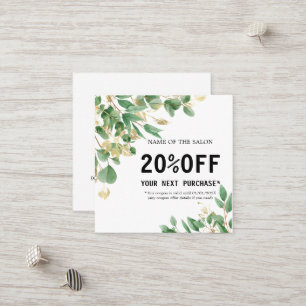 Watercolor Green Foliage Salon  Discount Card