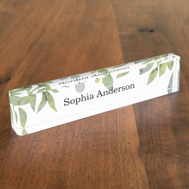 Watercolor Green Foliage Salon  Nameplate (Side)