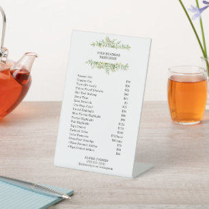 Watercolor Green Foliage Salon Pedestal Sign