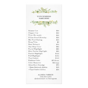 Watercolor Green Foliage Salon Rack Card